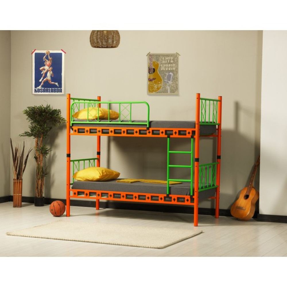 Avensis Carme Çift Kişilik Ranza Turuncu-Yeşil 90x200x175 Cm - 190 x 190 cm - Yeşil - Turuncu Ranza Fiyatı