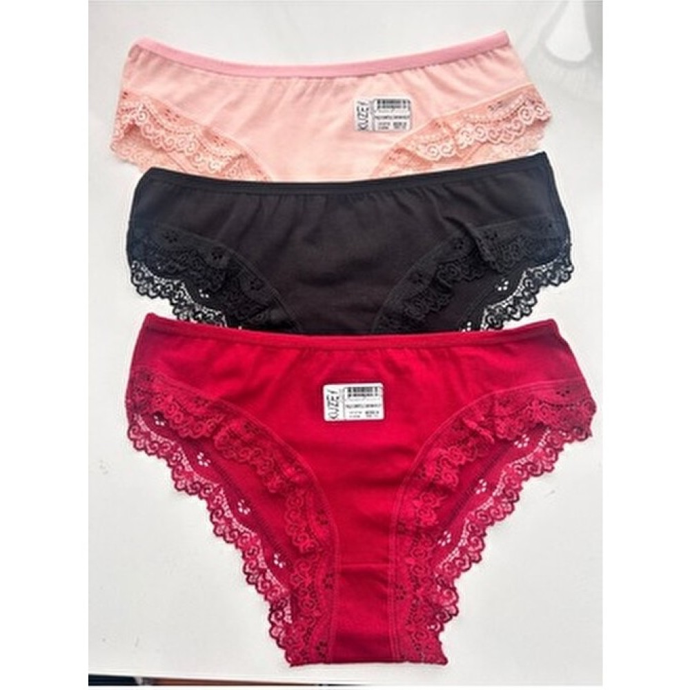 Aves Dantelli Bikini Slip 3'lü Külot Çok Renkli Dokuma Kumaş Kadın İç Giyim 3ADET Külot Fiyatı