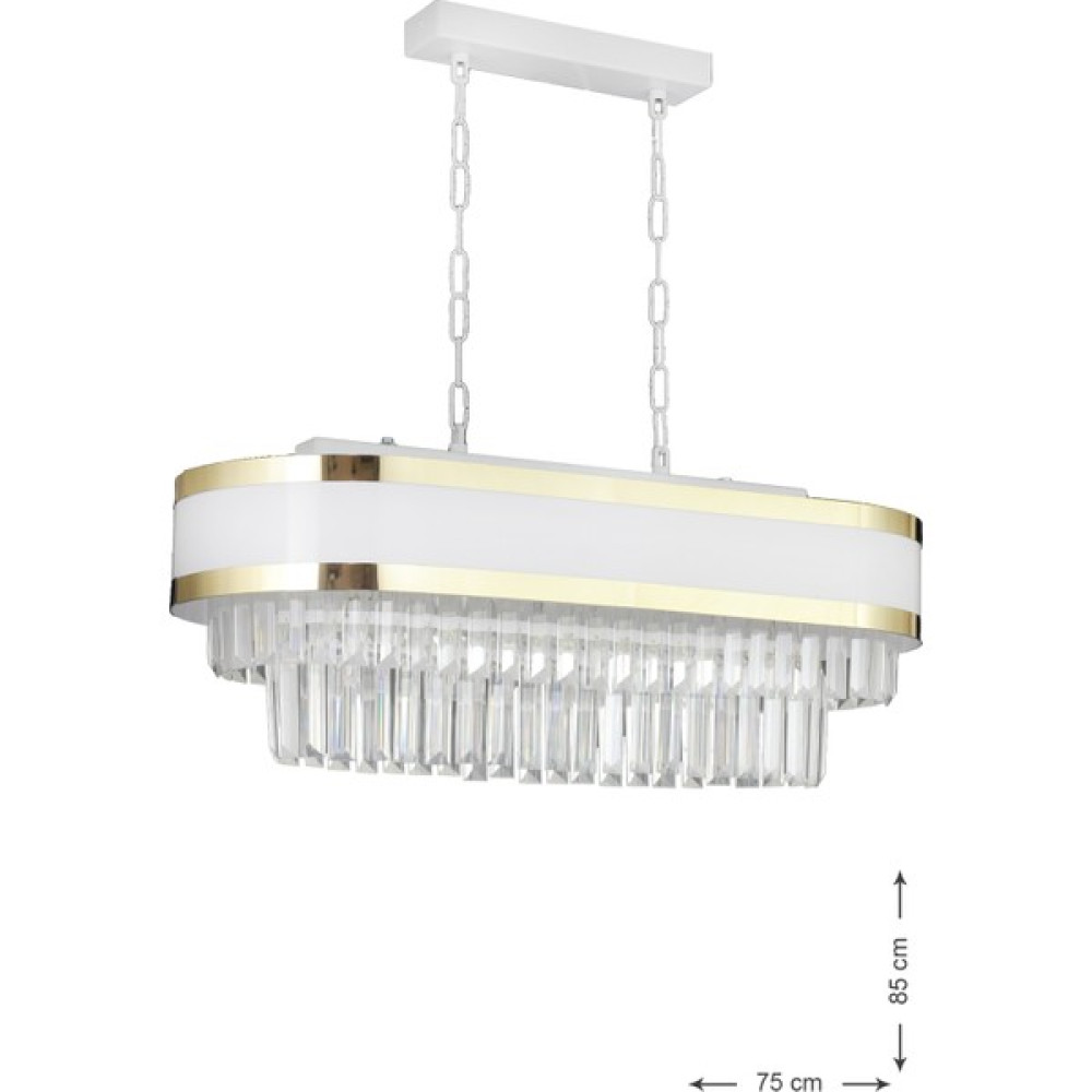 Avize Moda Avizemoda Dora 70X35 Cm'lik Gold Şeritli Kristal Taşlı Lüks Yemek Masası Avize (Beyaz-Gold) - Beyaz - Gold Avize Fiyatı