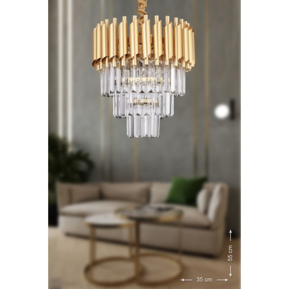 Avize Moda Avizemoda Palmira 35'lik Kristal Taşlı Lüks Avize - (Sarı-Yaldız) - Sarı Yaldız - 3'lü Avize Fiyatı