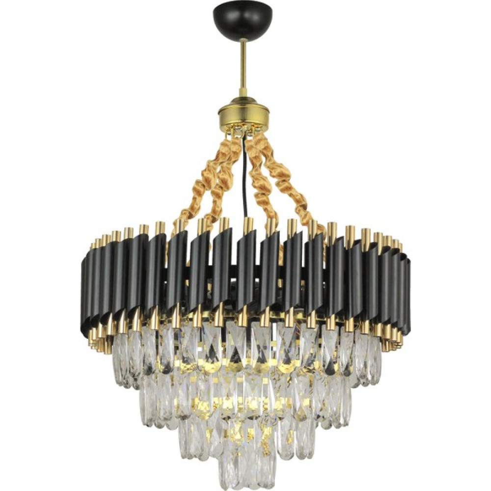 Avize Moda Avizemoda Palmira 55'lik Prizma Kesim Kristal Taşlı Lüks Avize - (Siyah-Gold) - Siyah - Gold - 5'li Avize Fiyatı