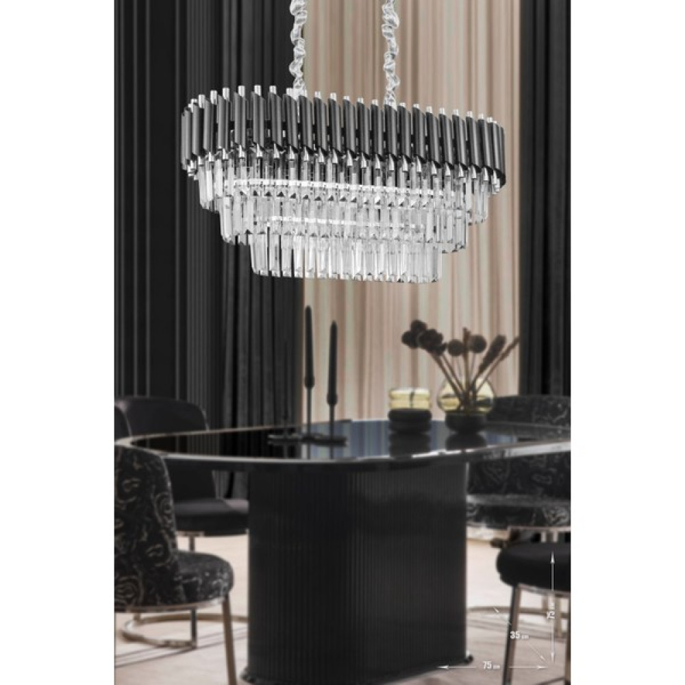 Avize Moda Avizemoda Palmira 75X35 cm Kristal Taşlı Lüks 3 Katlı Yemek Masası Üstü Avize 6'lı - (Siyah-Krom) PT-800-70K-3 - Siyah Avize Fiyatı