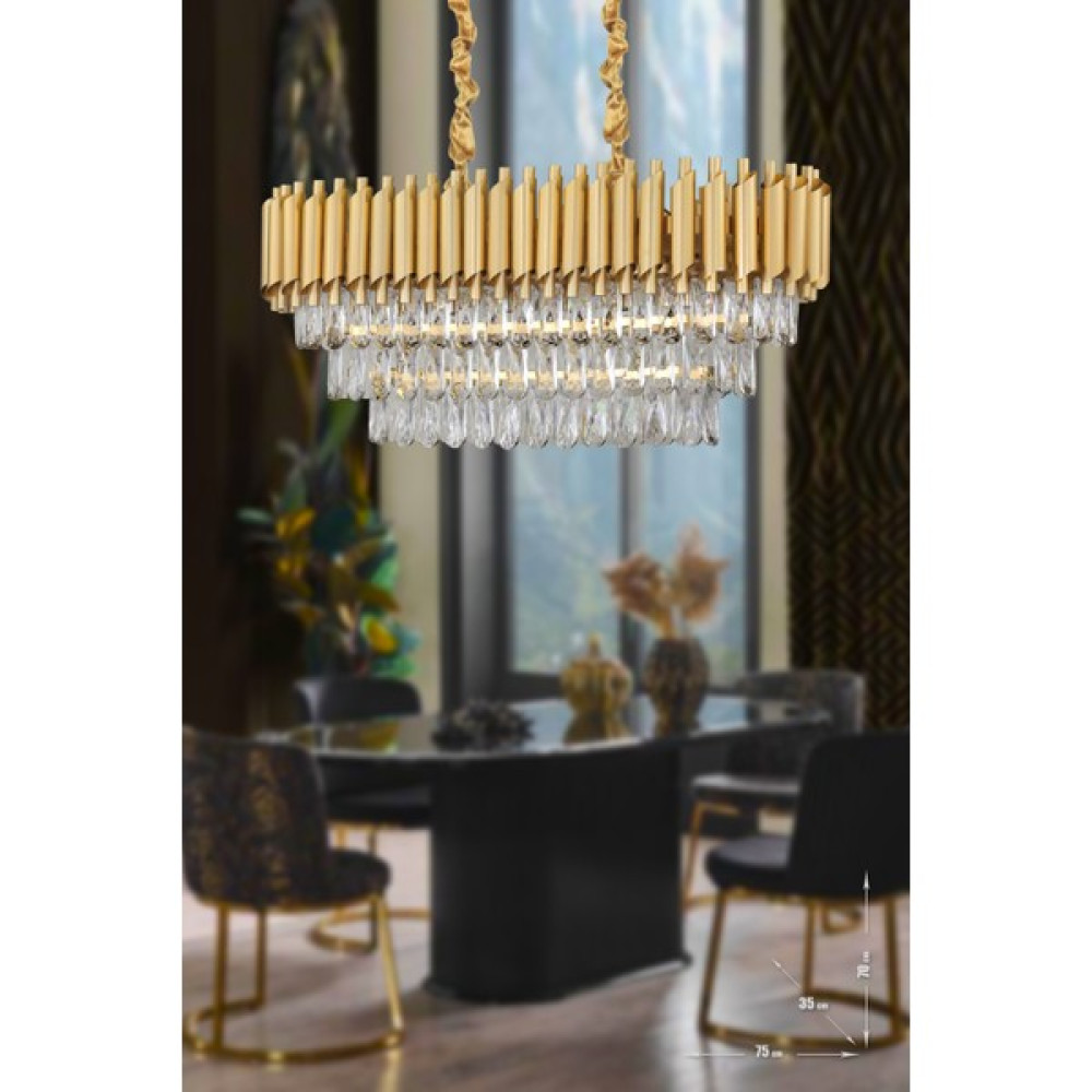 Avize Moda Avizemoda Palmira 75X35 Cm'lik 3 Katlı Prizma Kesim Kristal Taşlı Lüks Avize 6'lı - (Sarı-Yaldız) - Sarı Yaldız Avize Fiyatı