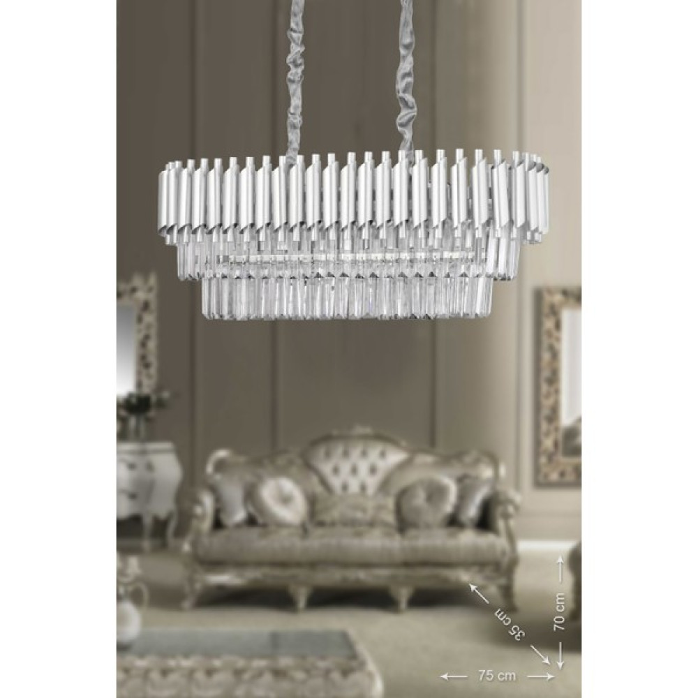 Avize Moda Avizemoda Palmira 75X35 Lik Kristal Taşlı Lüks Avize - (Gümüş-Yaldız) - Gümüş Yaldız Avize Fiyatı