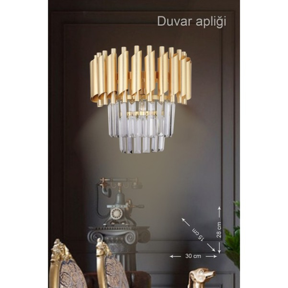 Avize Moda Avizemoda Palmira Kristal Taşlı Lüks Aplik - (Sarı-Yaldız) - Sarı Yaldız Avize Fiyatı