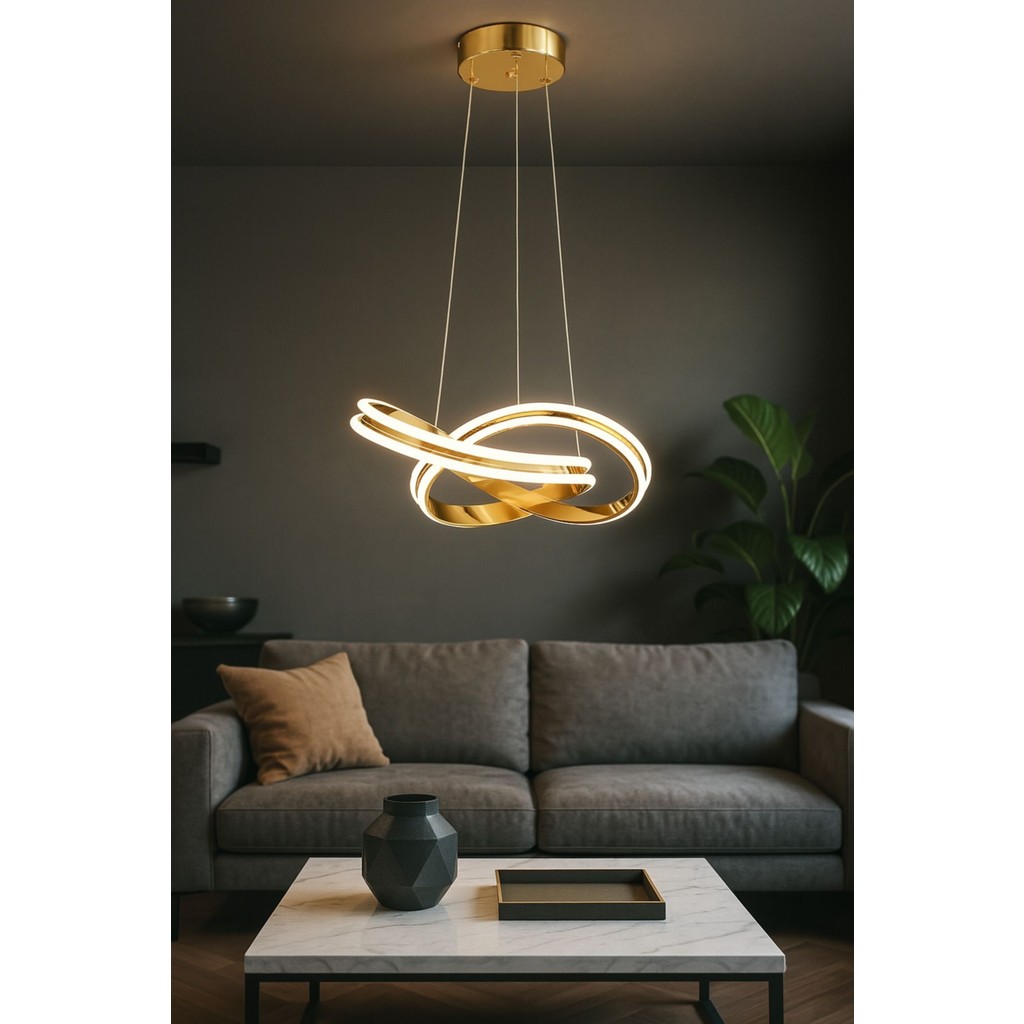 Avizemoda Atom 40 cm Dimmer Kumandalı 3 Renk Ledli (Sarı-Beyaz-Gün Işığı) Modern Sarkıt Avize - Gold - 1 Avize Fiyatı