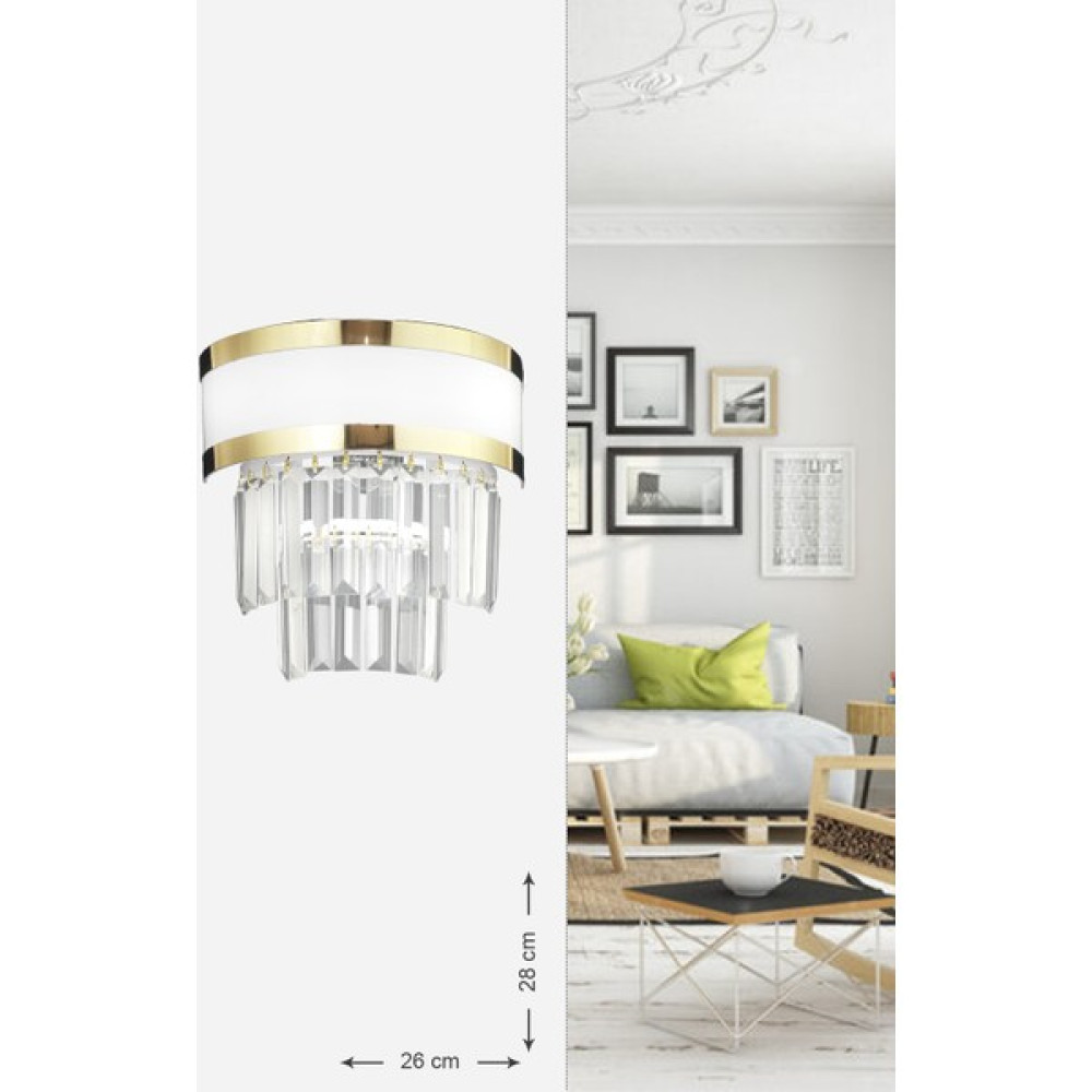 Avizemoda Dora Gold Şeritli Kristal Taşlı Lüks Aplik (Beyaz-Gold) - 1'li Avize Fiyatı