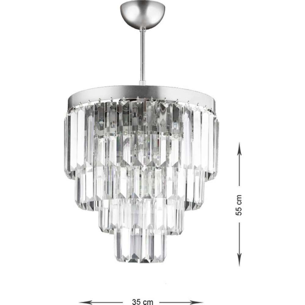 Avizemoda Linsa 35 Cm'lik Kristal Cam Taşlı Lüks Avize - (Gümüş Yaldız) - Gümüş - 3'lü Avize Fiyatı