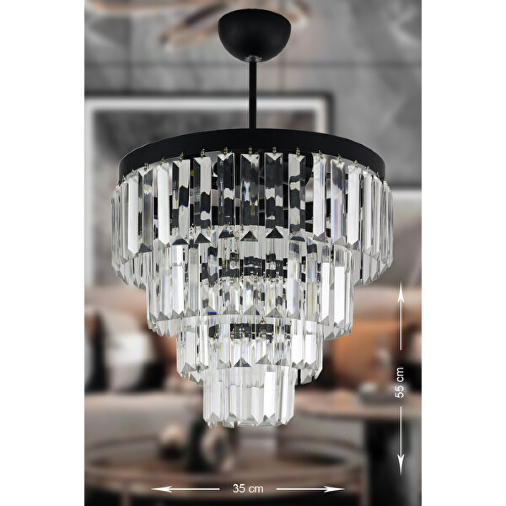 Avizemoda Linsa 35 Cm'lik Kristal Cam Taşlı Lüks Avize - (Mat Siyah) - Siyah - 4'lü Avize Fiyatı