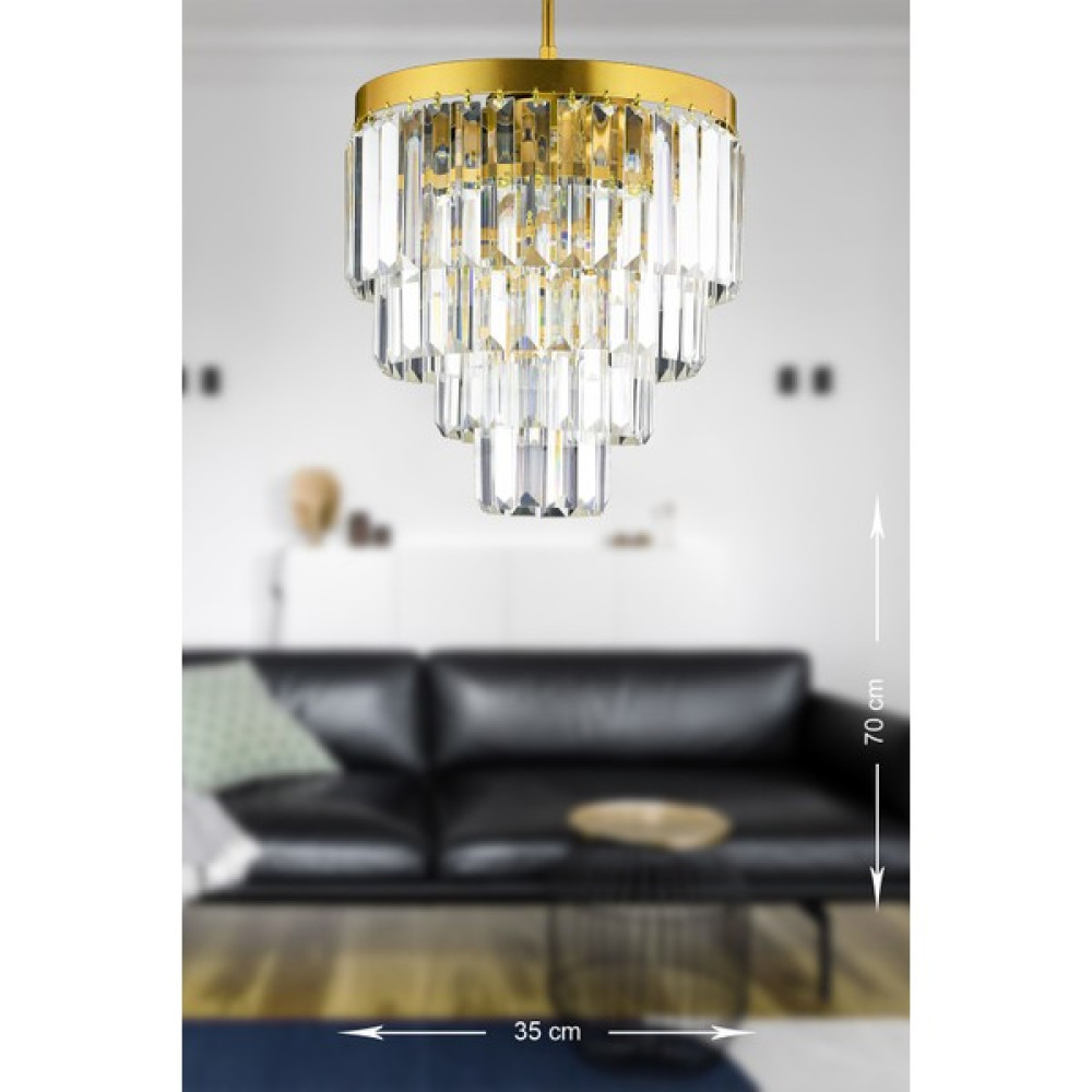 Avizemoda Linsa 35 Cm'lik Kristal Cam Taşlı Lüks Avize - (Sarı Yaldız) - Renkli - 3'lü Avize Fiyatı