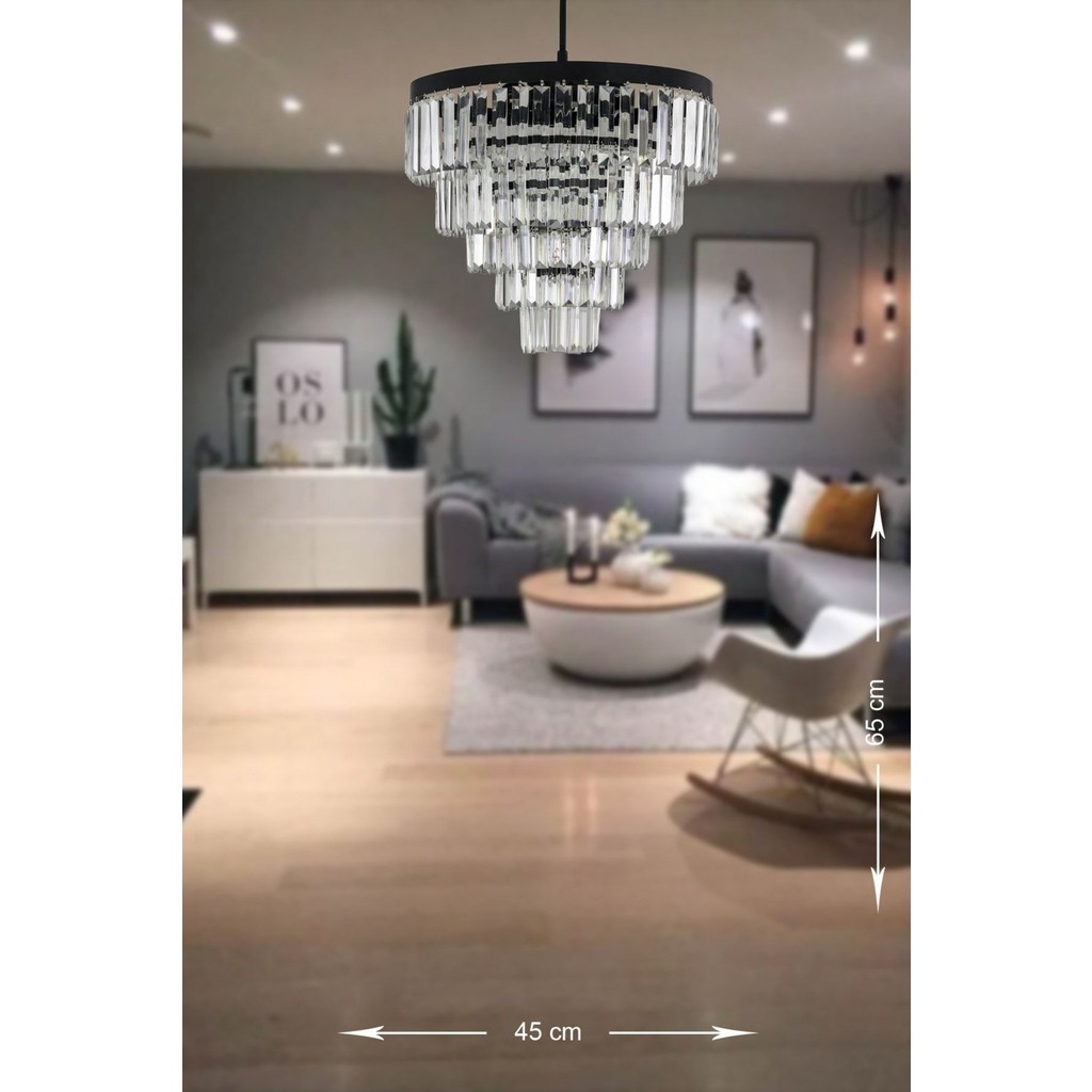Avizemoda Linsa 45 Cm'lik Kristal Cam Taşlı Lüks Avize - (mat Siyah) - Siyah - 4 Avize Fiyatı
