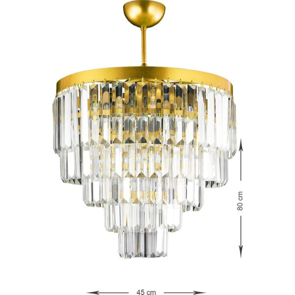 Avizemoda Linsa 45 Cm'lik Kristal Cam Taşlı Lüks Avize - (Sarı Yaldız) - Renkli - 4'lü Avize Fiyatı