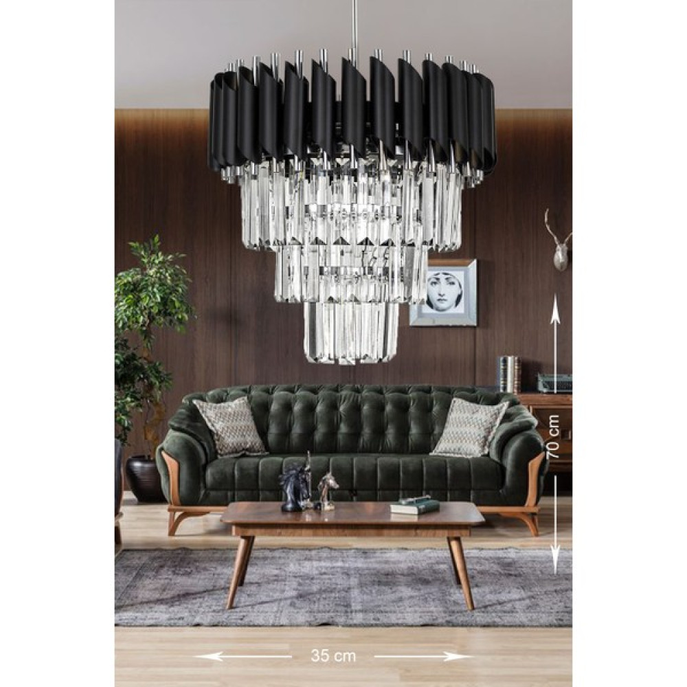 Avizemoda Palmira 35'lik Kristal Taşlı Lüks Avize - (Siyah-Krom) - 3 - Gri Avize Fiyatı