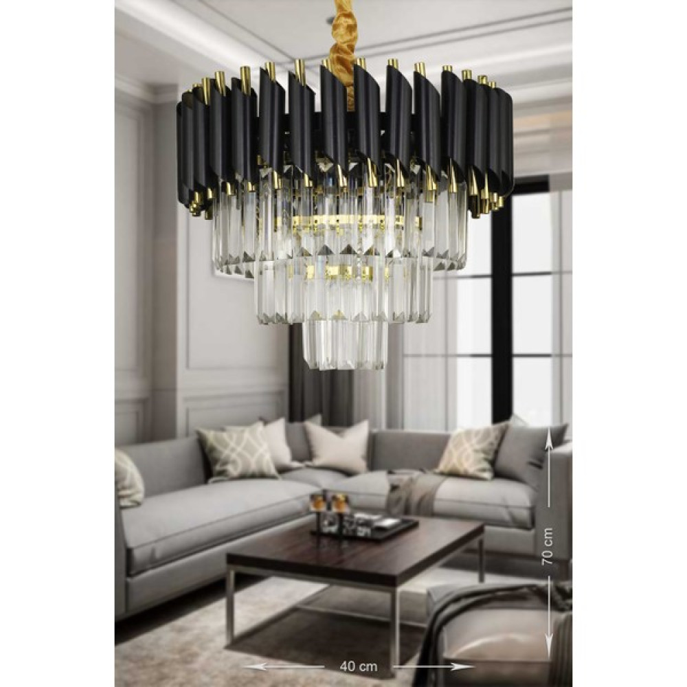 Avizemoda Palmira 40'lık Kristal Taşlı Lüks Avize - (Siyah-Gold) - Siyah - Gold - 4'lü Avize Fiyatı