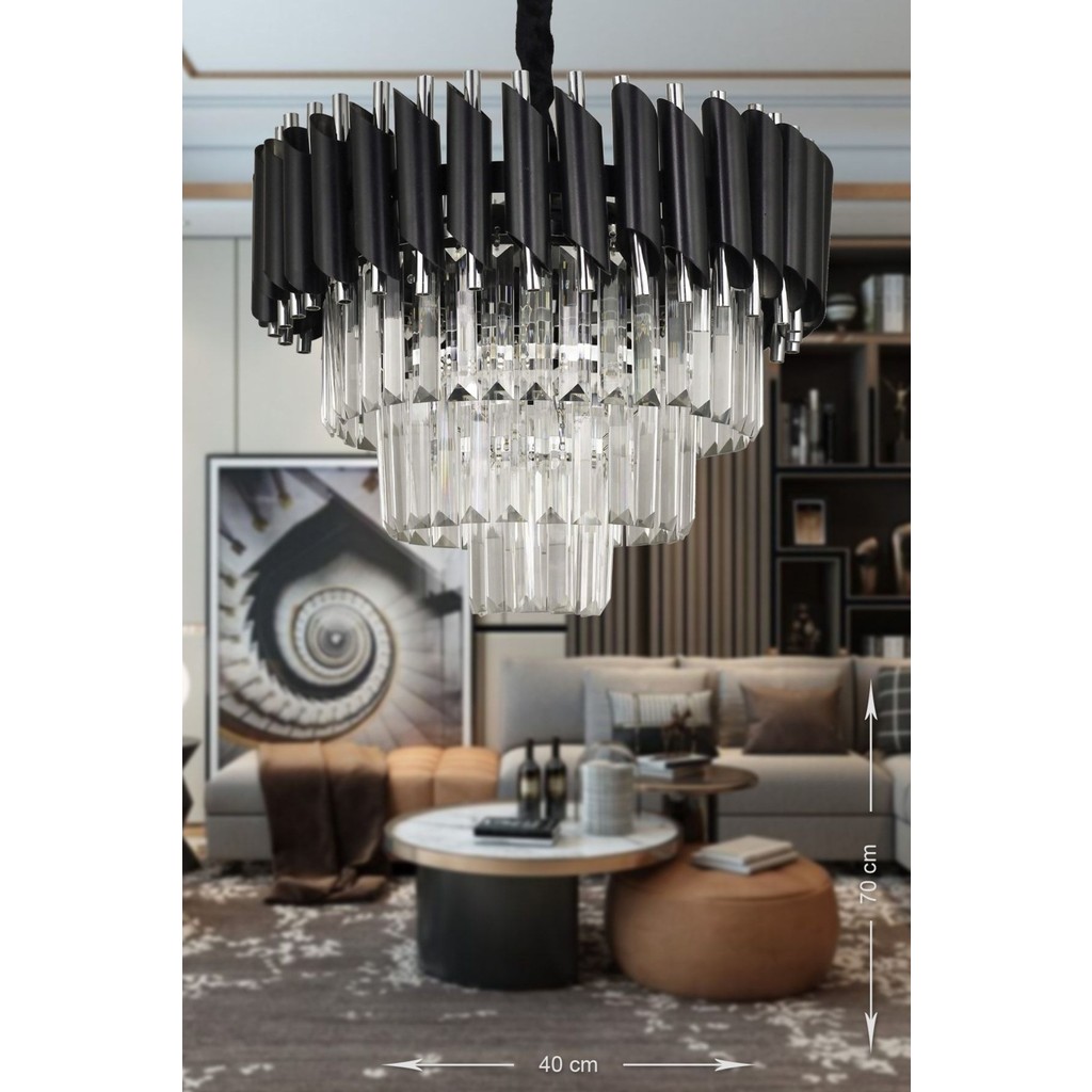 Avizemoda Palmira 40'lık Kristal Taşlı Lüks Avize - (siyah-krom) - Siyah - Krom - 4 Avize Fiyatı