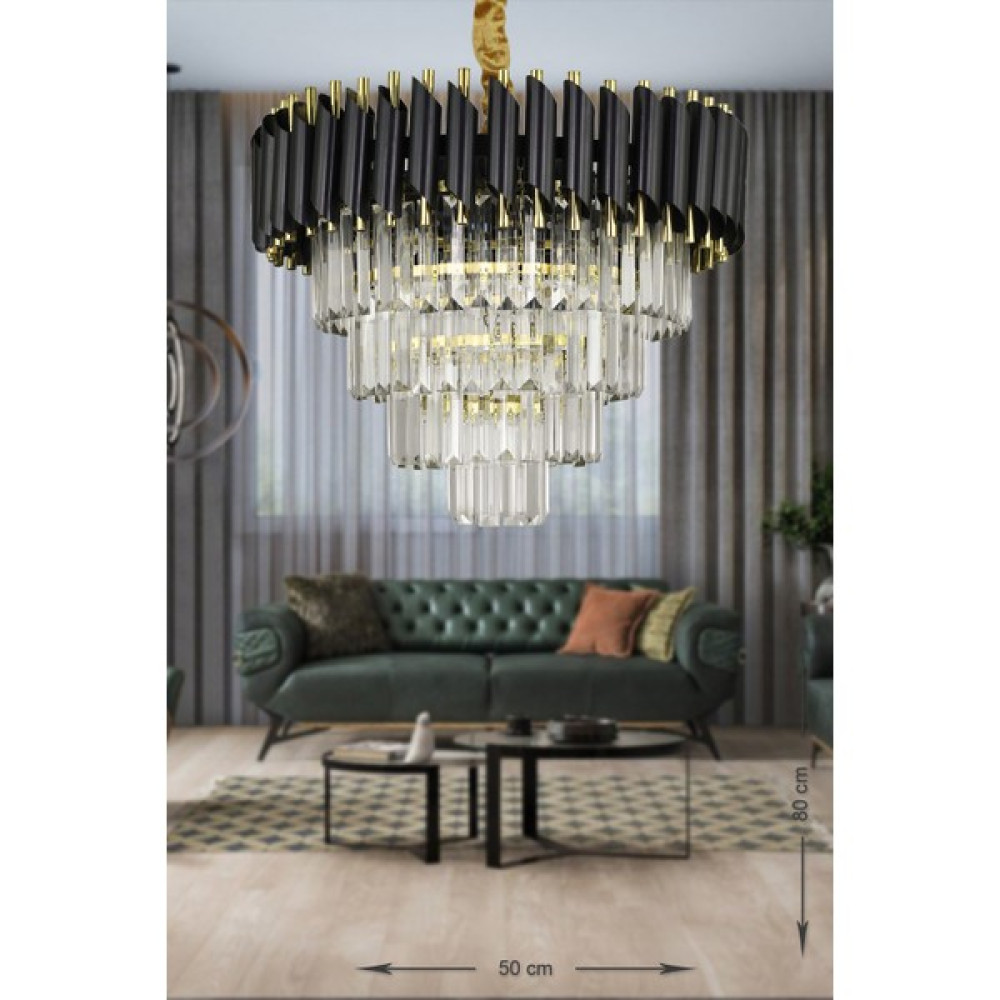 Avizemoda Palmira 50'lik Kristal Taşlı Lüks Avize - (Siyah-Gold) - Siyah - Gold - 5 Avize Fiyatı