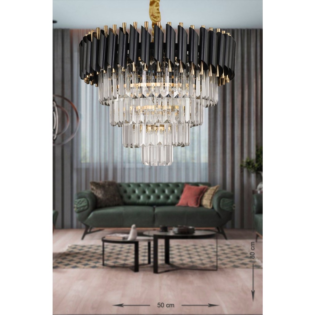 Avizemoda Palmira 50'lik Kristal Taşlı Lüks Avize - (siyah-gold) - Siyah - Gold - 5 Avize Fiyatı