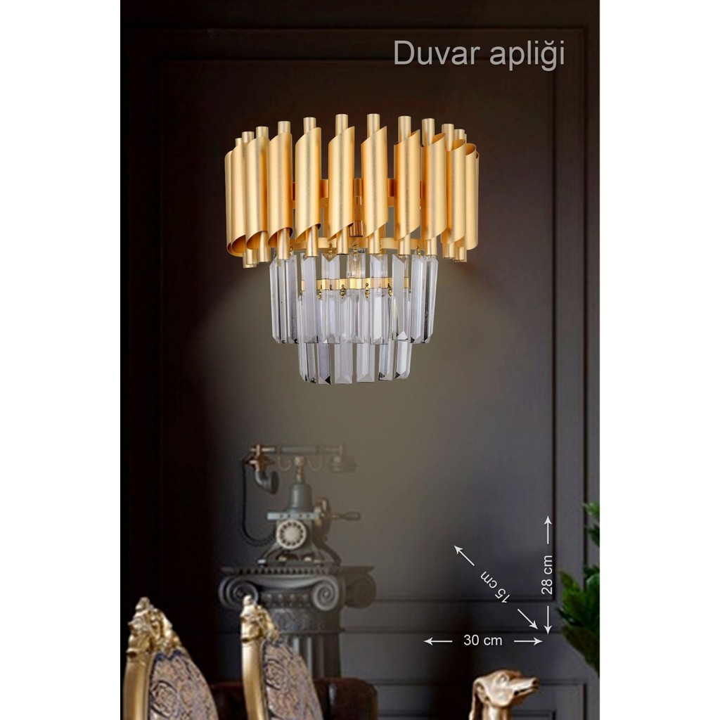 Avizemoda Palmira Kristal Taşlı Lüks Aplik - ( Sarı - Yaldız ) - Sarı Yaldız Avize Fiyatı