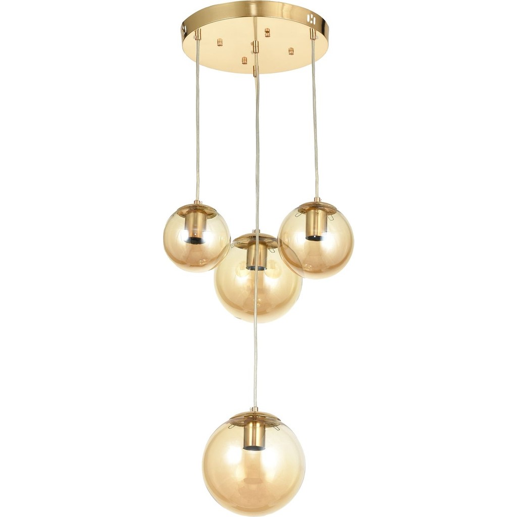 Avizemoda Pigaro 4 lü Bal Renk Camlı Salon Oturma Odası Modern Sarkıt Avize - (Gold Kaplama) Avize Fiyatı