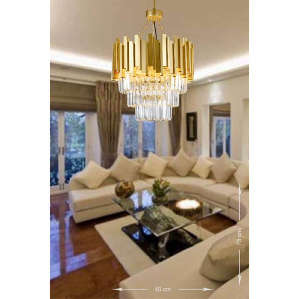 Avizemoda Sima 40 Cm'lik Kristal Cam Taşlı Lüks Avize - (Sarı Yaldız) - Sarı - 4'lü Avize Fiyatı