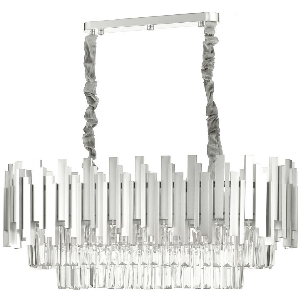 Avizemoda Sima 75x30 Cm'lik Kristal Cam Taşlı Lüks Yemek Masası Üstü Avize - (GÜMÜŞ YALDIZ) - Gümüş - 6 Avize Fiyatı