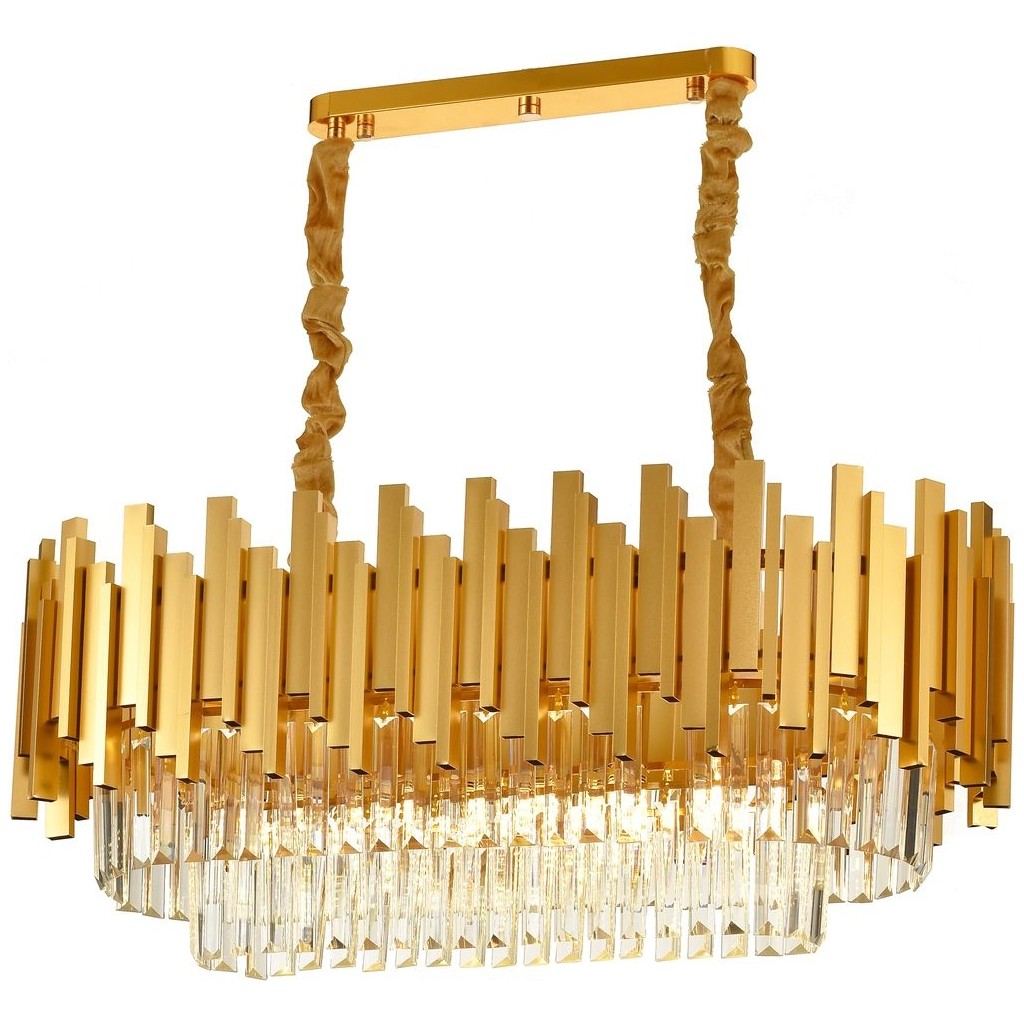 Avizemoda Sima 75x30 Cm'lik Kristal Cam Taşlı Lüks Yemek Masası Üstü Avize - (sarı Yaldız) - Sarı - 6 Avize Fiyatı