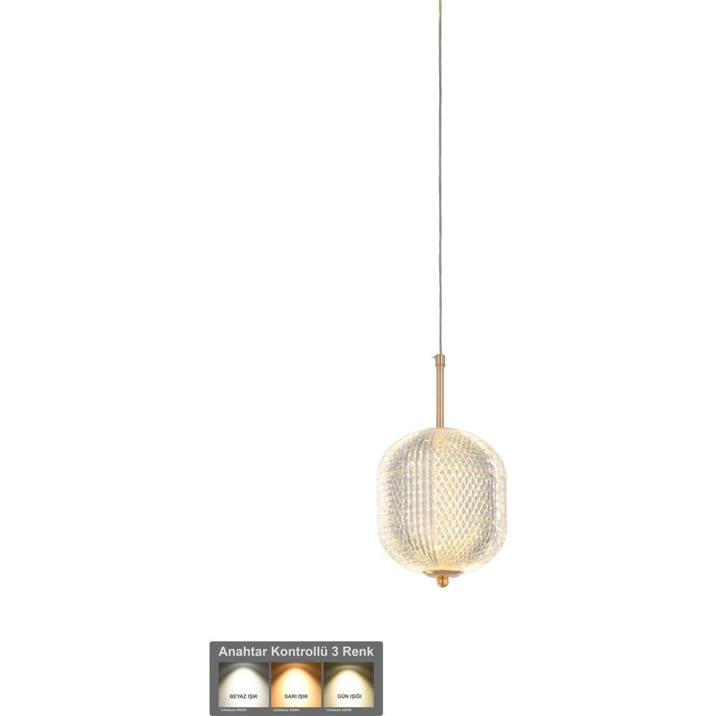 Avizemoda Torino Tekli Ledli Modern Lüks Sarkıt Avize (3 RENK LED; SARI - BEYAZ - GÜN İŞIĞI) - Gold - 1 Avize Fiyatı