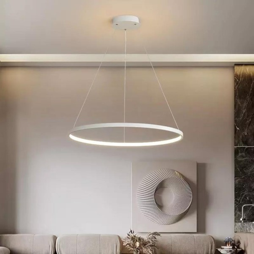 Avizevi Avizeviaydınlatma Albert Beyaz Yuvarlak Sarkık Tekli Ultra Süper Beyaz Ledli Avize Çap 40 cm Avize Fiyatı