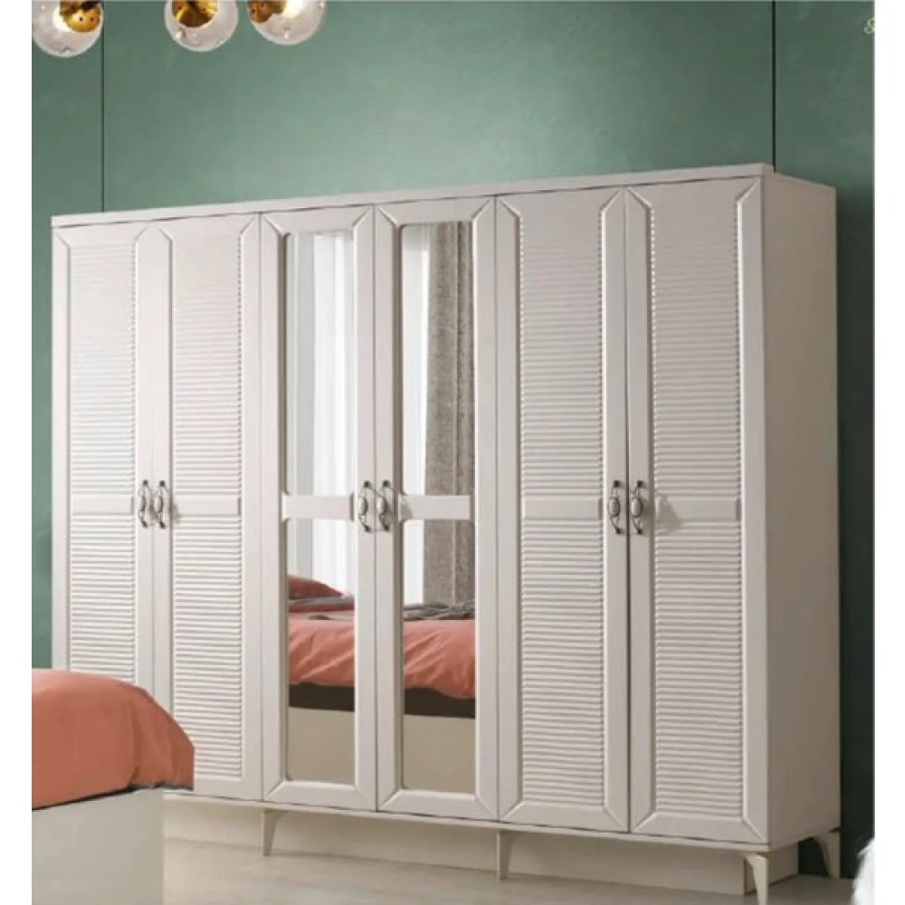 Avm 24 Atina Gardırop-Mdf-Aytaşı-230x58x210cm-6 Kapak-Aynalı Kapak-Ücretsiz Nakliye Ve Montaj - Aytaşı Rengi Gardrop & Dolap Fiyatı