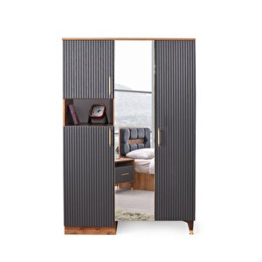 Avm 24 Atmaca Gardırop - Mdf - 130x45x200cm - 3 Kapaklı - Ceviz/antrasit Bebek Odası Gardırop Fiyatı