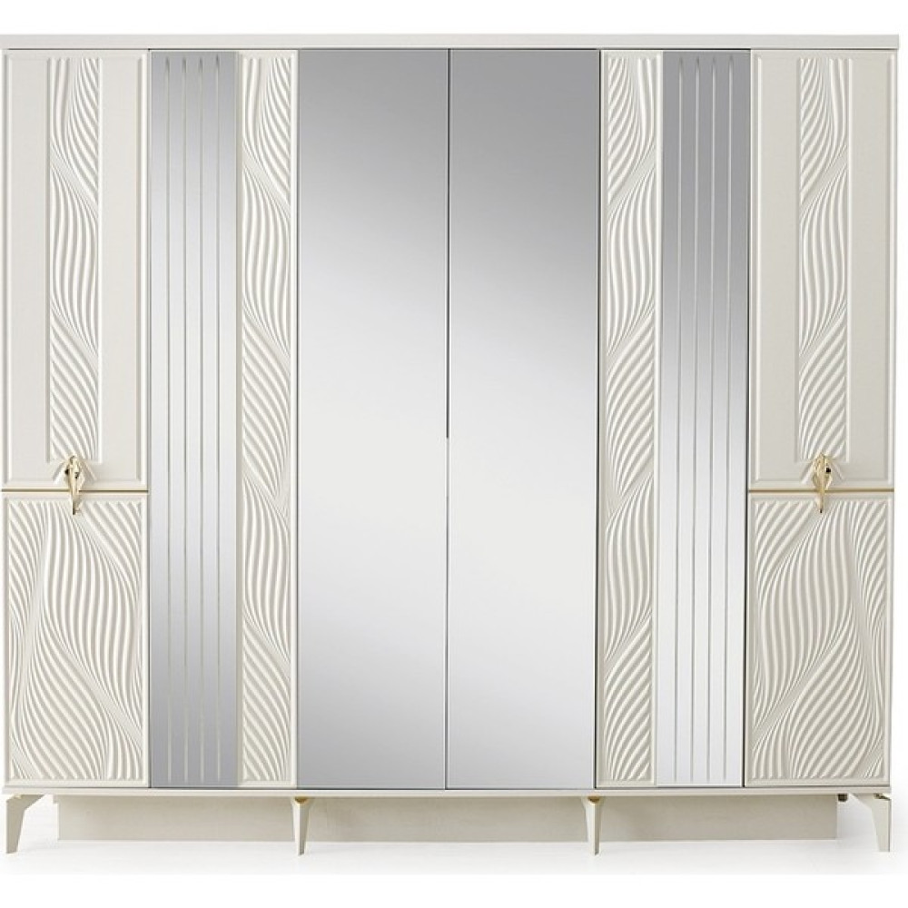 Avm 24 Bükreş Gardırop-Mdf-Aytaşı-230x58x210cm-6 Kapak-Aynalı Kapak-Ücretsiz Nakliye Ve Montaj - Beyaz Gardrop & Dolap Fiyatı