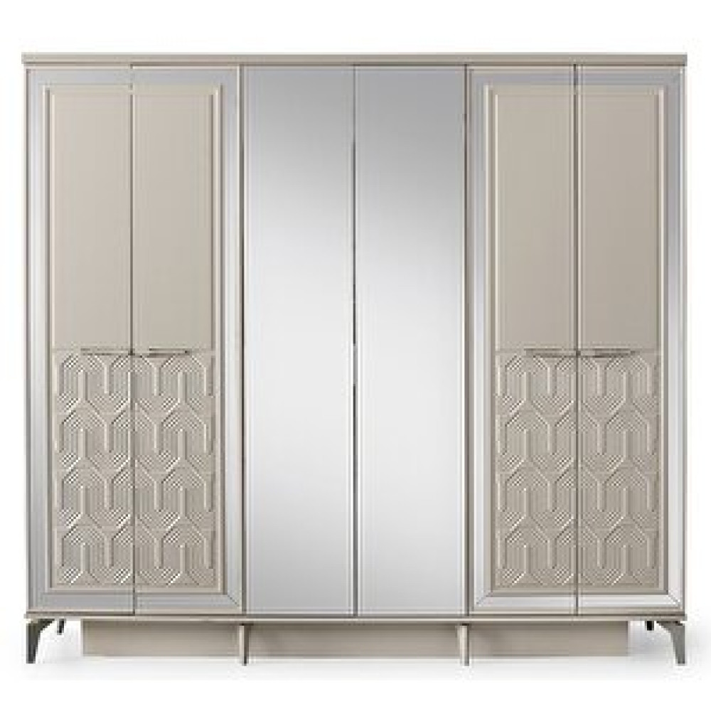 Avm 24 Dresden Gardirop-mdf-kum Beji̇-230x58x210cm-6 Kapak-aynali Kapak-ücretsi̇z Nakli̇ye Ve Montaj Gardrop & Dolap Fiyatı