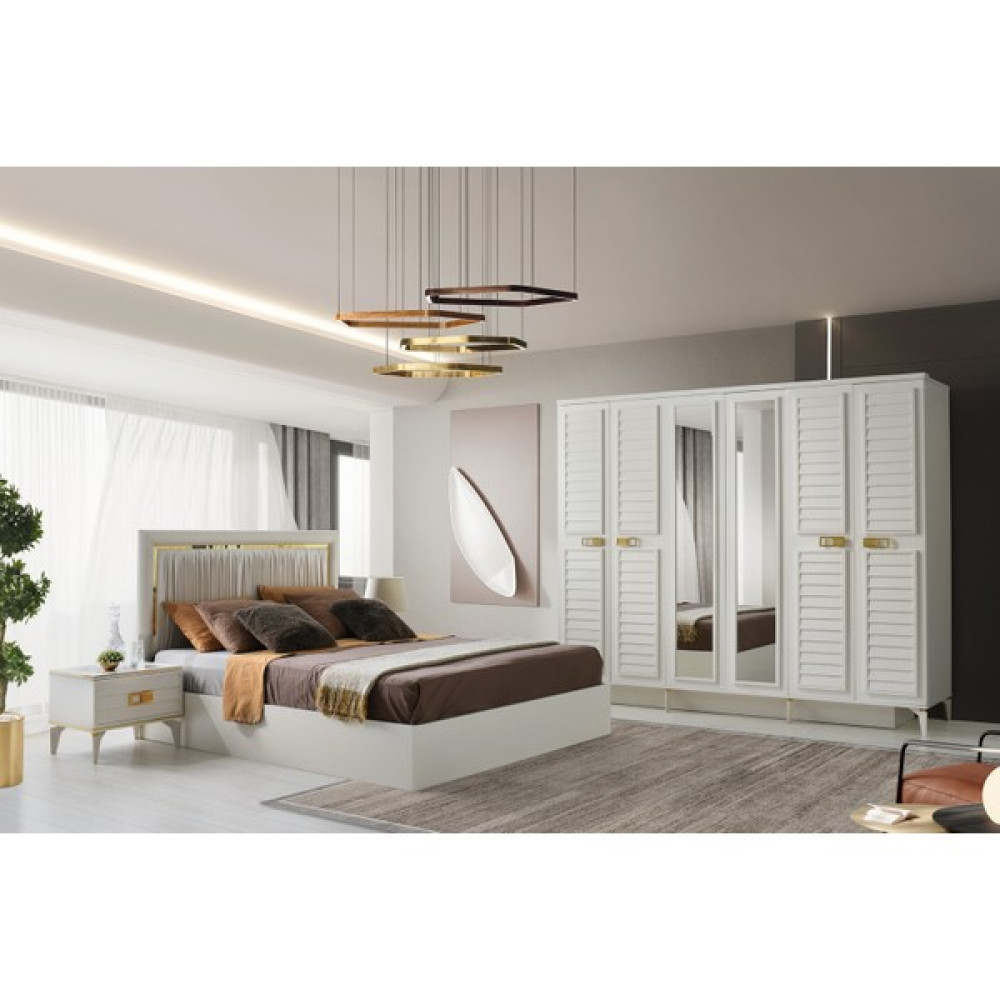 Avm 24 Florida Yatak Odası-Mdf-Aytaşı-6 Kapaklı ve Aynalı-Bazasız Traversli-Ücretsiz Nakliye ve Montaj Yatak Odası Takımı / Seti Fiyatı