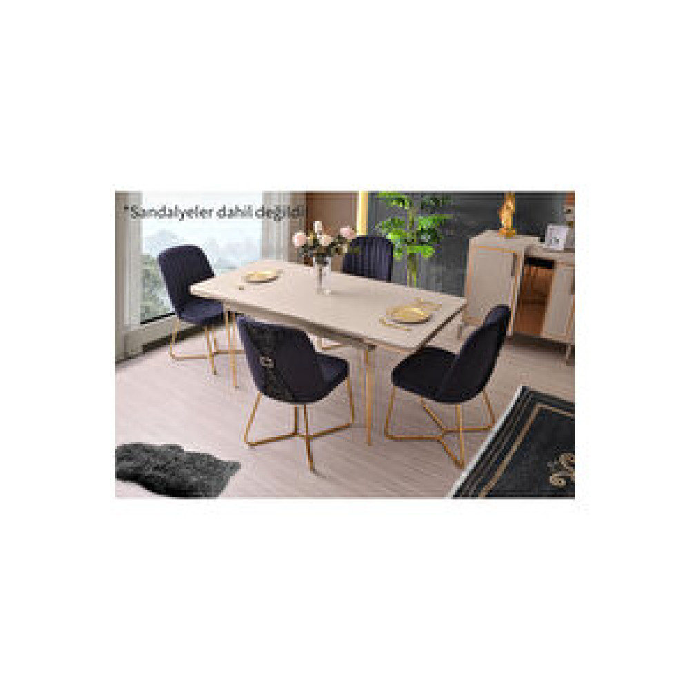 Avm 24 Lidya Mdf Yemek Masası 4 Sandalye - Açılabilir - Kum Beji Masa - Sandalye Seti / Takımı Fiyatı