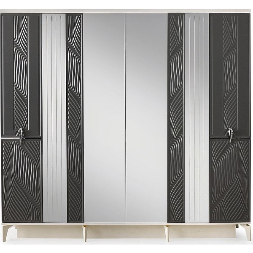 Avm 24 Lizbon Gardırop-Mdf-Antrasit-230x58x210cm-6 Kapak-Aynalı Kapak-Ücretsiz Nakliye Ve Montaj - Antrasit Gardrop & Dolap Fiyatı