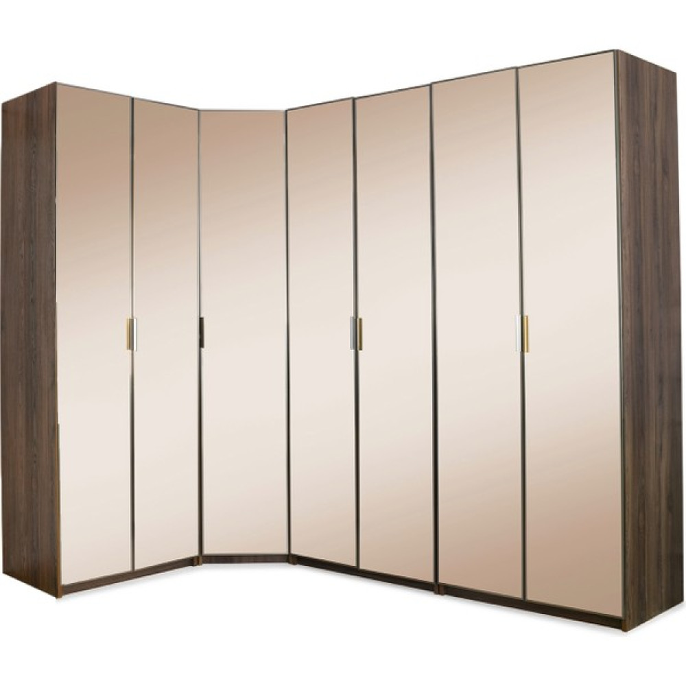 Avm 24 Manhattan KÖŞE(L)GARDIROP-MDF-BAROK-(172/258)X60X225CM- 7 Kapak-Cam Kapak-Ücretsiz Nakliye ve Montaj - Ceviz Gardrop & Dolap Fiyatı