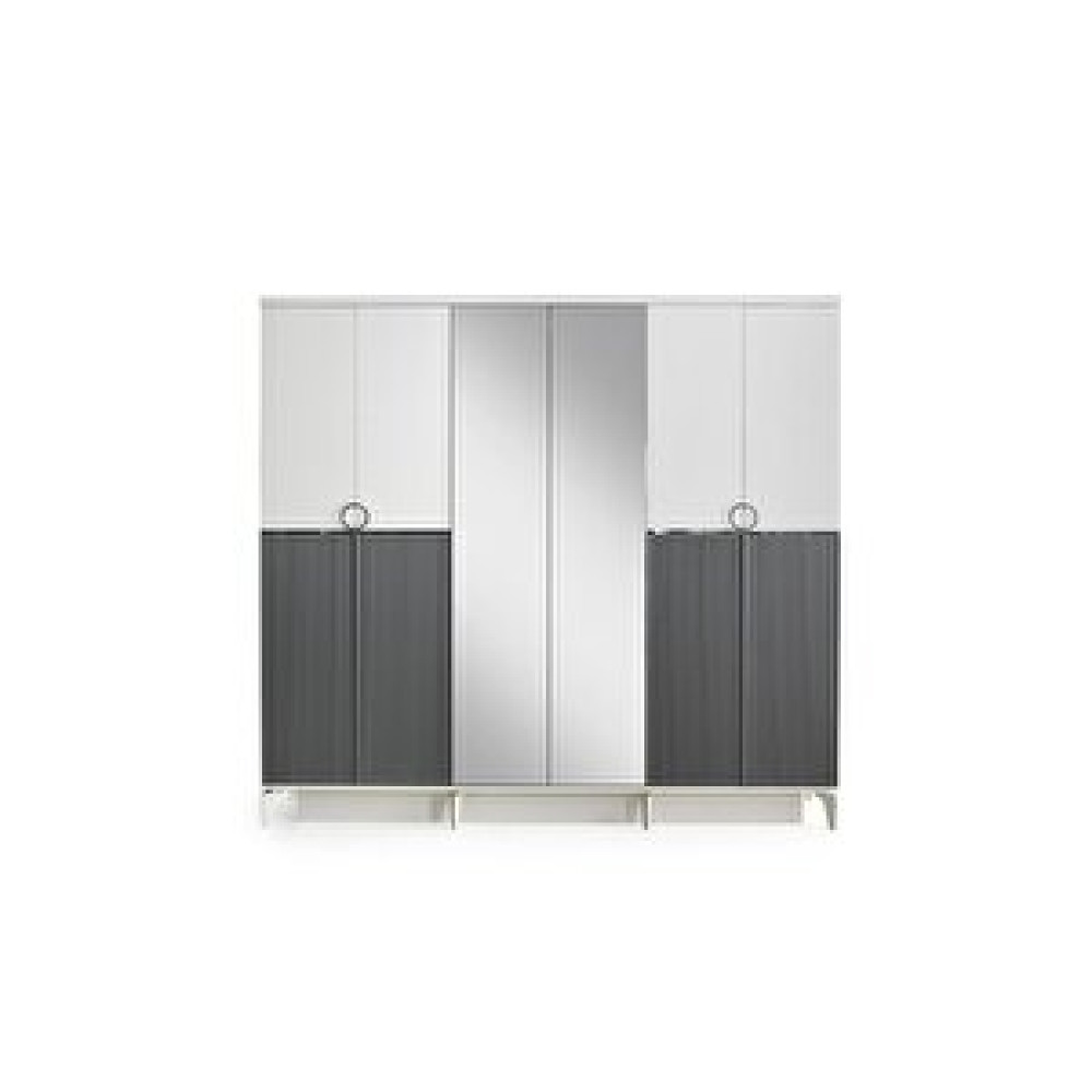 Avm 24 Mostar Gardirop-mdf-beyaz/antrasi̇t-230x58x210cm-6 Kapak-aynali Kapak-ücretsi̇z Nakli̇ye Ve Montaj Gardrop & Dolap Fiyatı