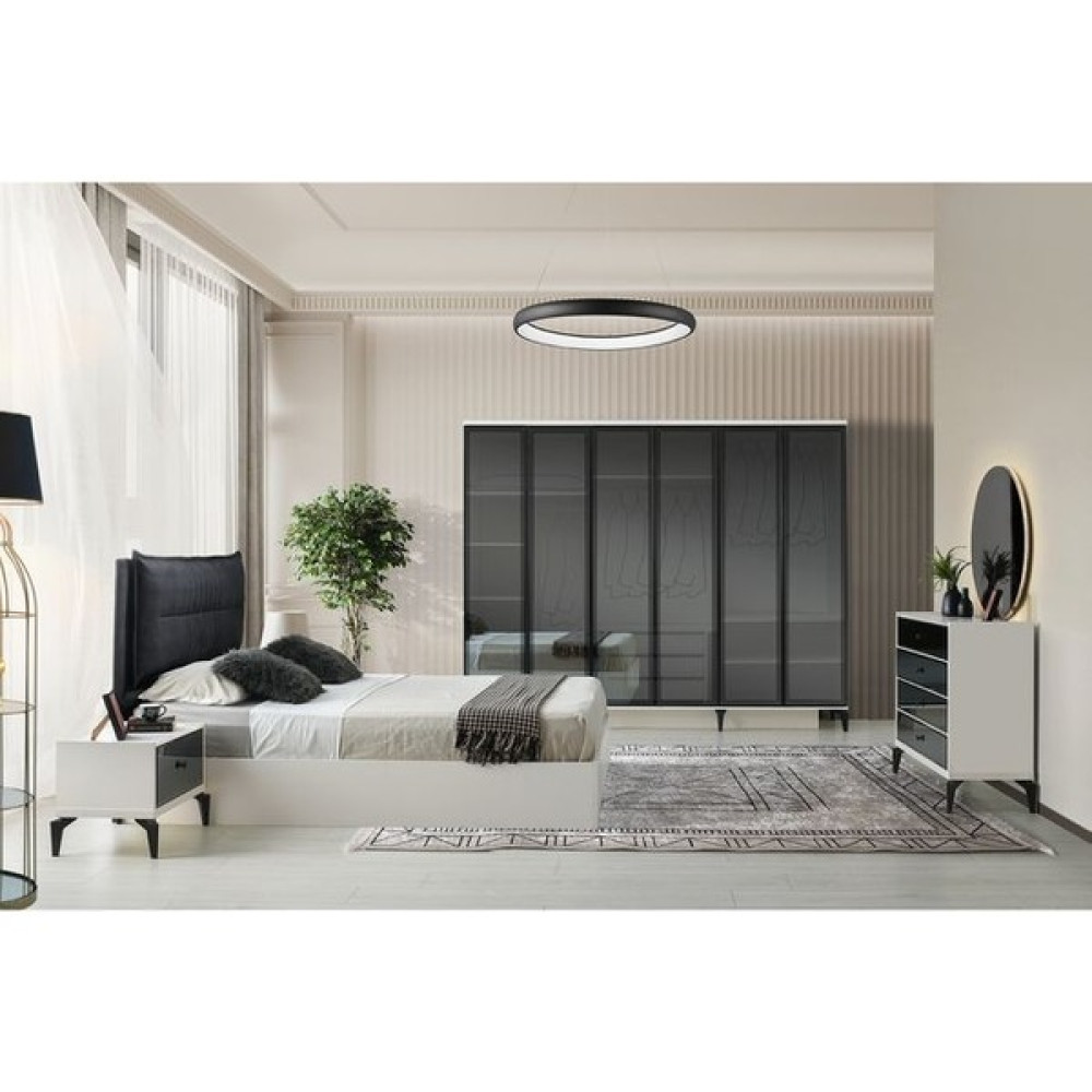 Avm 24 Toronto Yatak Odası-Mdf-Aytaşı-6 Kapaklı ve Camlı-Bazasız Traversli-Ücretsiz Nakliye ve Montaj - Montajlı Yatak Odası Takımı / Seti Fiyatı