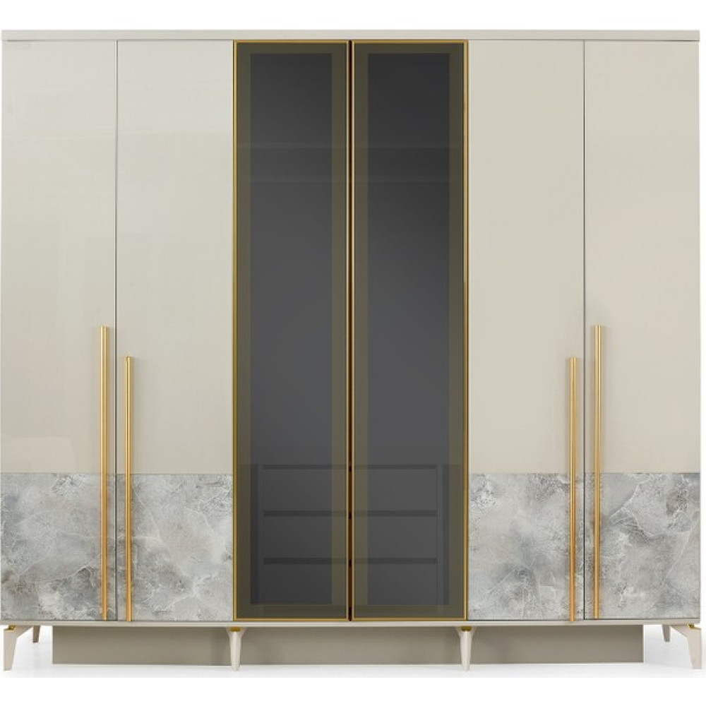 Avm 24 Utah Gardırop-Mdf-Kum BEJİ-240X60X216CM-6 Kapak-Cam Kapak-Ücretsiz Nakliye ve Montaj - Kum Beji Gardrop & Dolap Fiyatı
