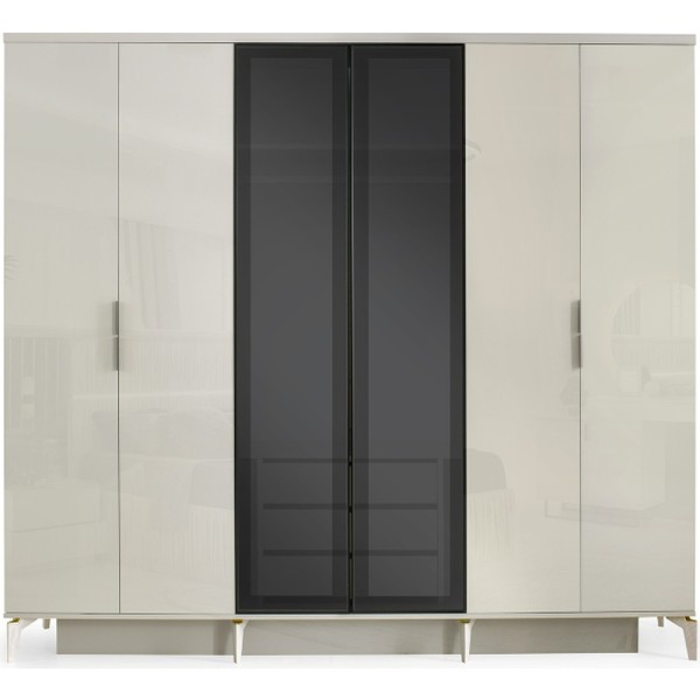 Avm 24 York Gardırop-Mdf-Kum BEJİ-240X60X216CM-6 Kapak-Cam Kapak-Ücretsiz Nakliye ve Montaj - Kum Beji Gardrop & Dolap Fiyatı