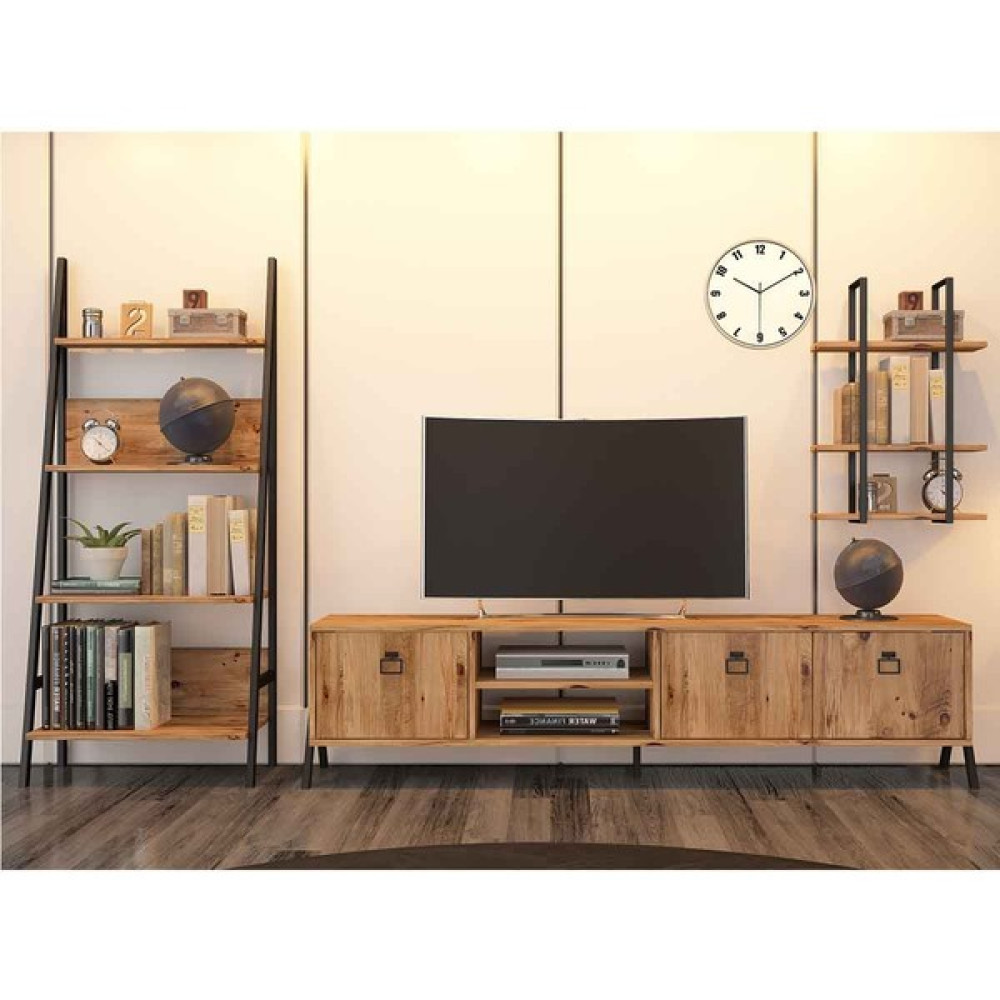 Avm Park Avmpark Yanke Tv 180 Atlantik Çam Metal Raflı + Kitaplık Tv Ünitesi / Sehpası Fiyatı