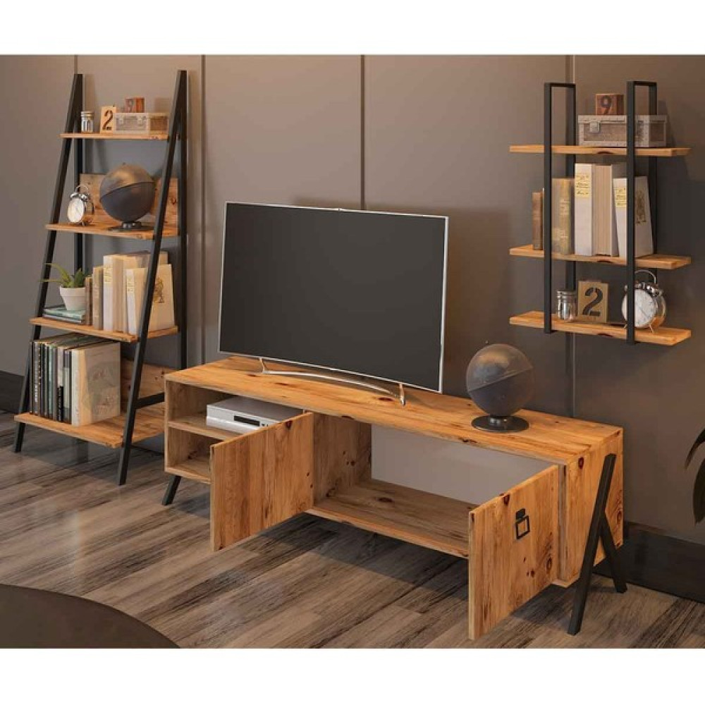 Avm Park Yanke Tv 150 Metal Raflı + Kitaplık Atlantik Çam Tv Ünitesi / Sehpası Fiyatı