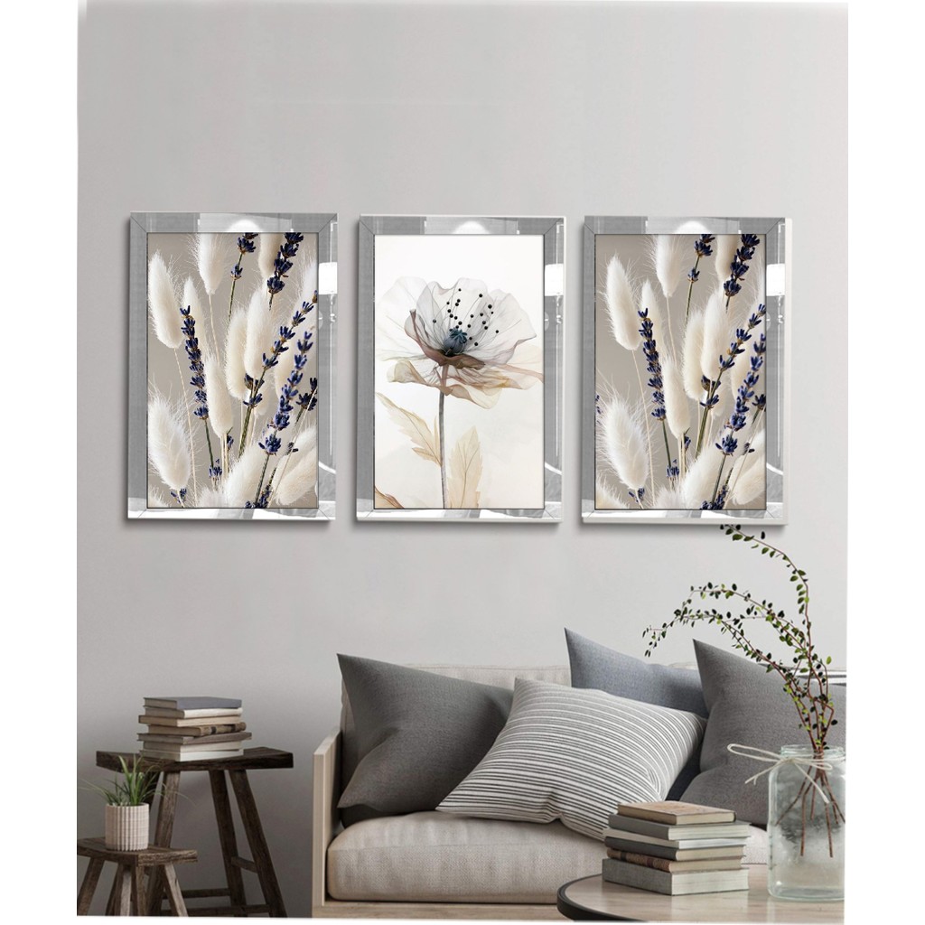 AVM19 Pleksi Çerçevel Modern Beyaz Çiçek Tablo 3lü - 30 x 45 Kanvas Tablo Fiyatı