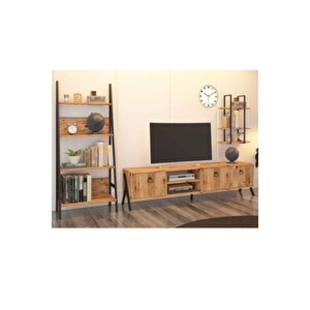 Avmpark Yanke Tv 180 Atlantik Çam Metal Raflı + Kitaplık Tv Ünitesi / Sehpası Fiyatı