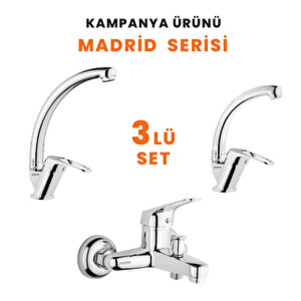 Avorio Madrid Krom 3'lü Batarya Seti. Banyo Batarya ,lavabo Batarya ,evye Batarya Bataryalar & Musluklar Fiyatı