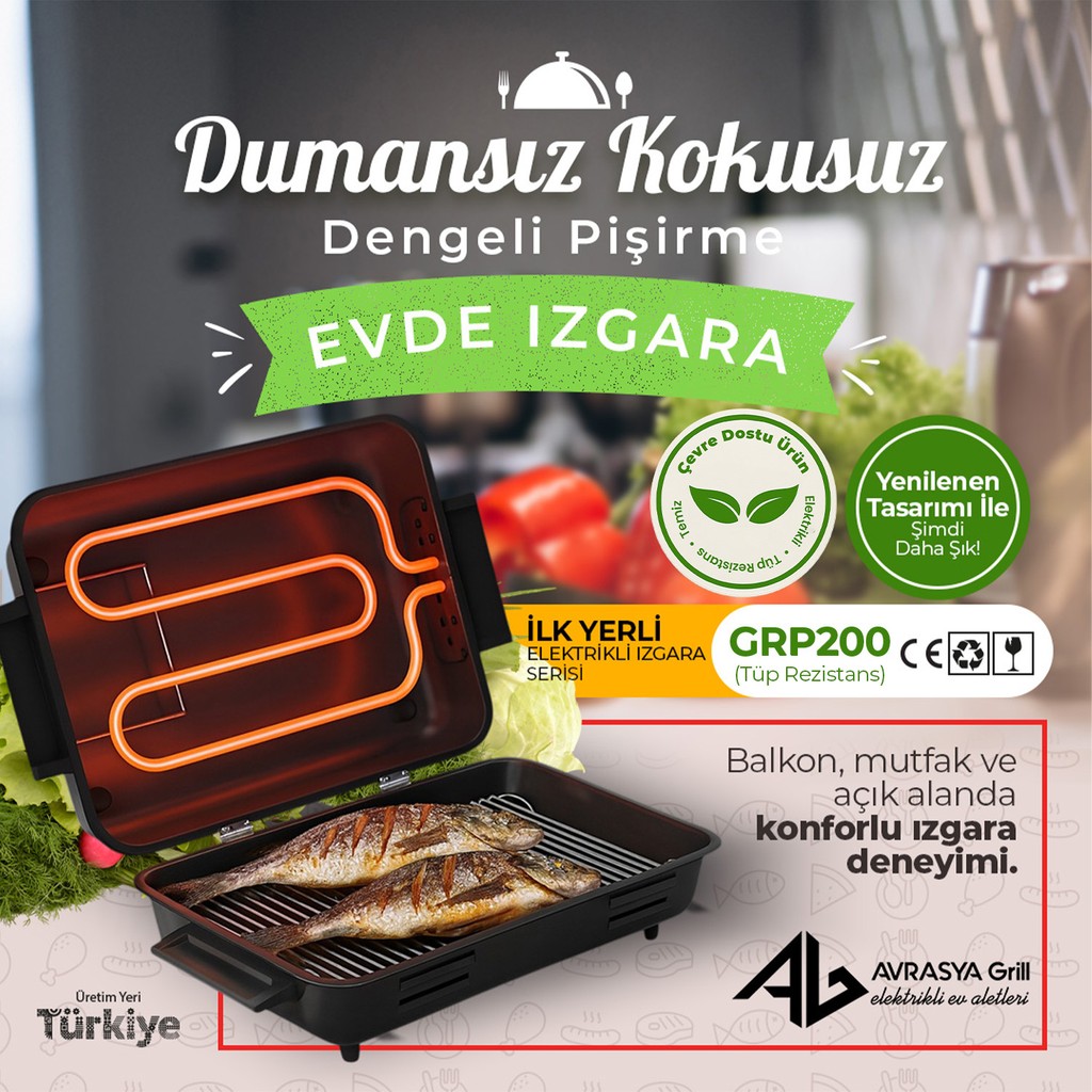 Avrasya Grill GRP200 Tüp Rezistans - Siyah Elektrikli Izgara-Barbeküler Fiyatı
