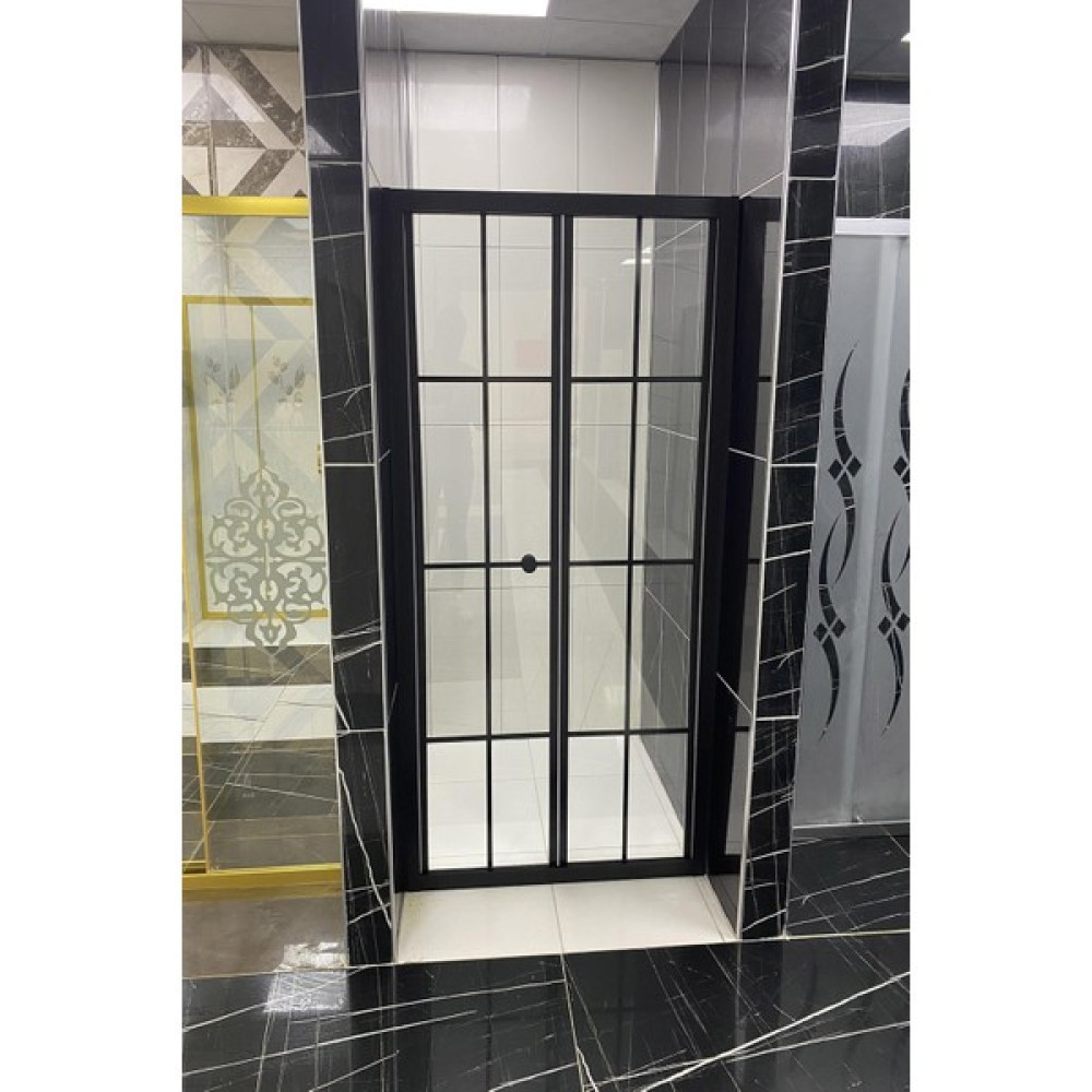 Avrupa Duş Siyah 4 mm Serigrafi Camlı Yükseklik 190 cm Katlanır Duşakabin - 111 CM Duşakabin Fiyatı