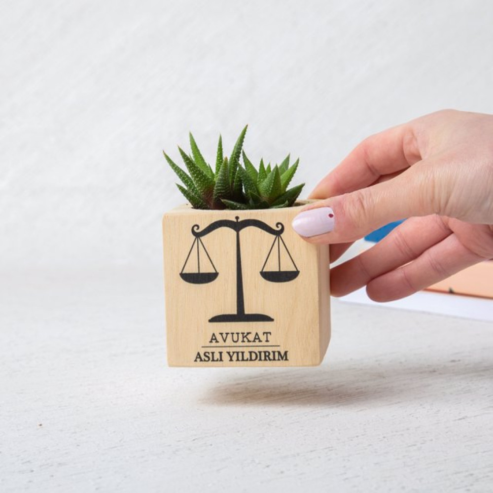 Avukata Hediye Ahşap Sukulent Saksı