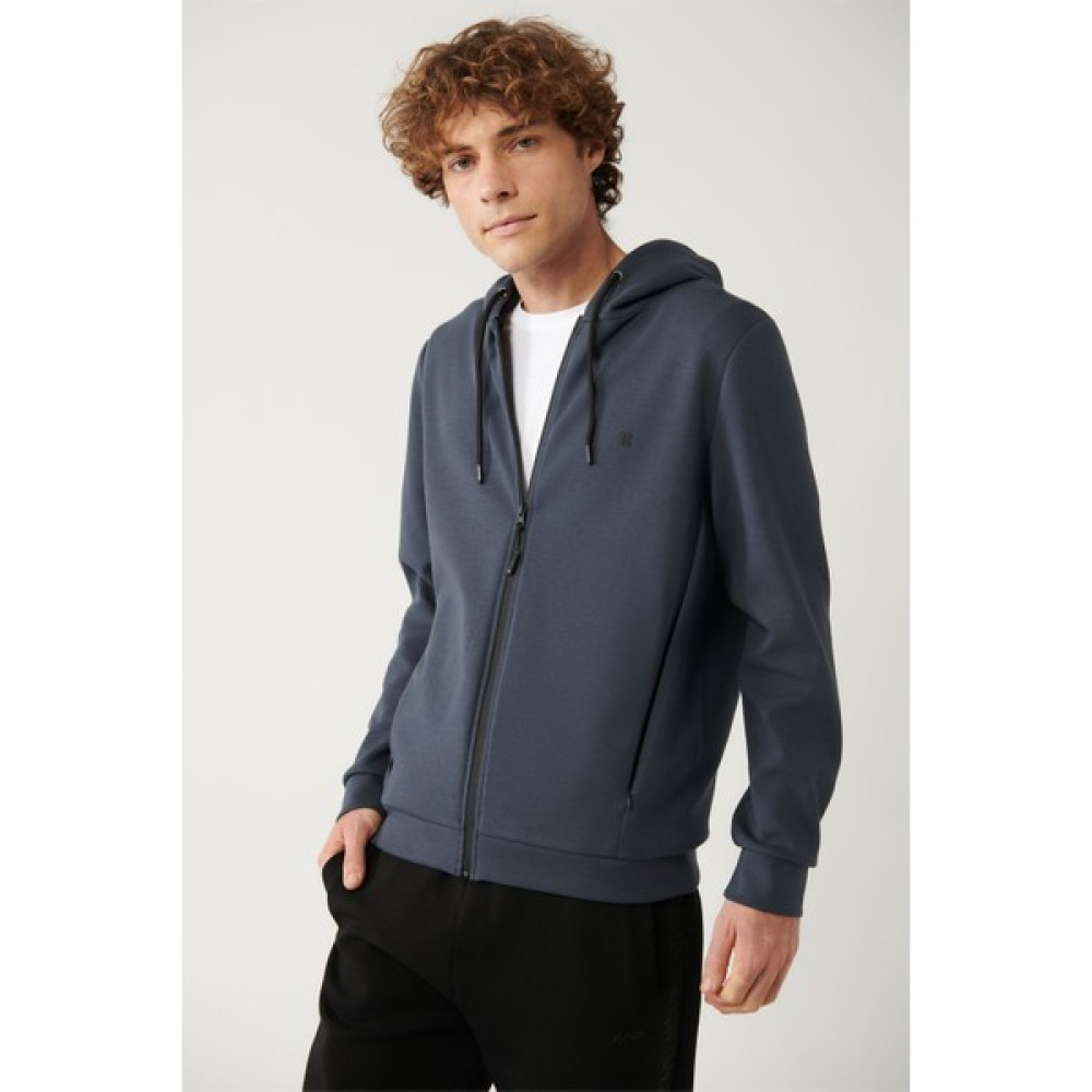 Avva Antrasit Unisex Sweatshirt Kapüşonlu Esnek Yumuşak Doku Interlok Kumaş Fermuarlı Standart Fit Normal Erkek Hırkalar Fiyatı