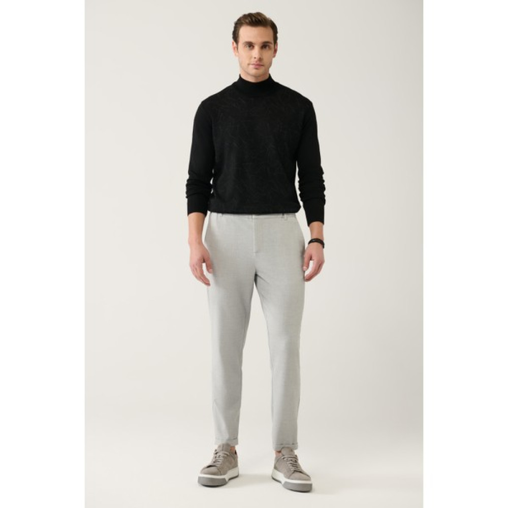 Avva Erkek Açık Gri Yanı Lastikli Gofreli Slim Fit Chino Pantolon B003033 Erkek Pantolon Fiyatı